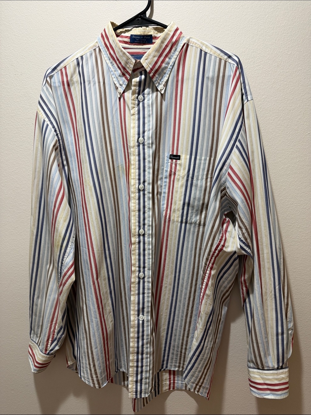 Faconnable Men's Striped Button-Down Shirt in Cream, Red & Blue